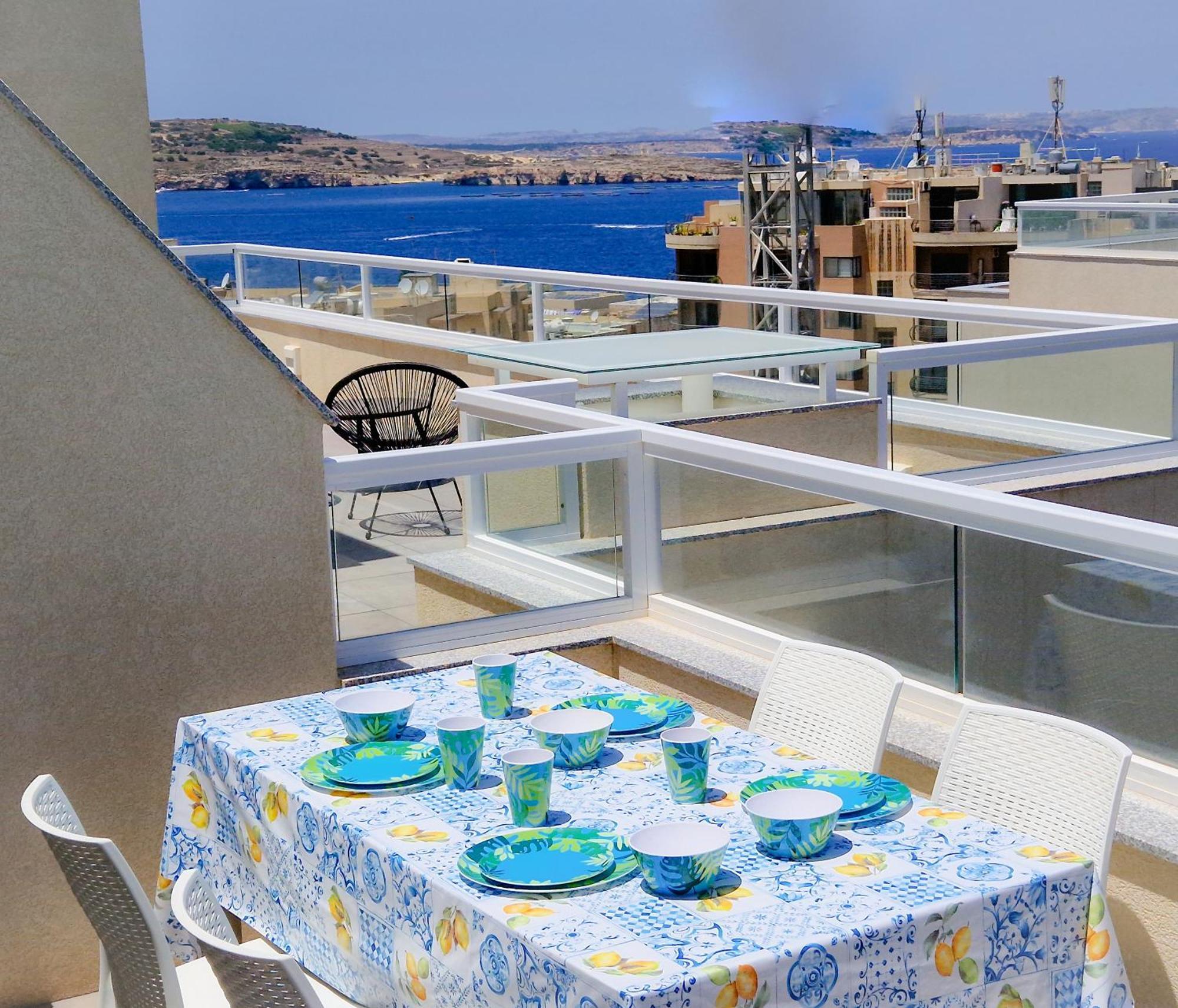 Sea View New Penthouse Terrace & Garage Parking Daire St. Paul's Bay Dış mekan fotoğraf